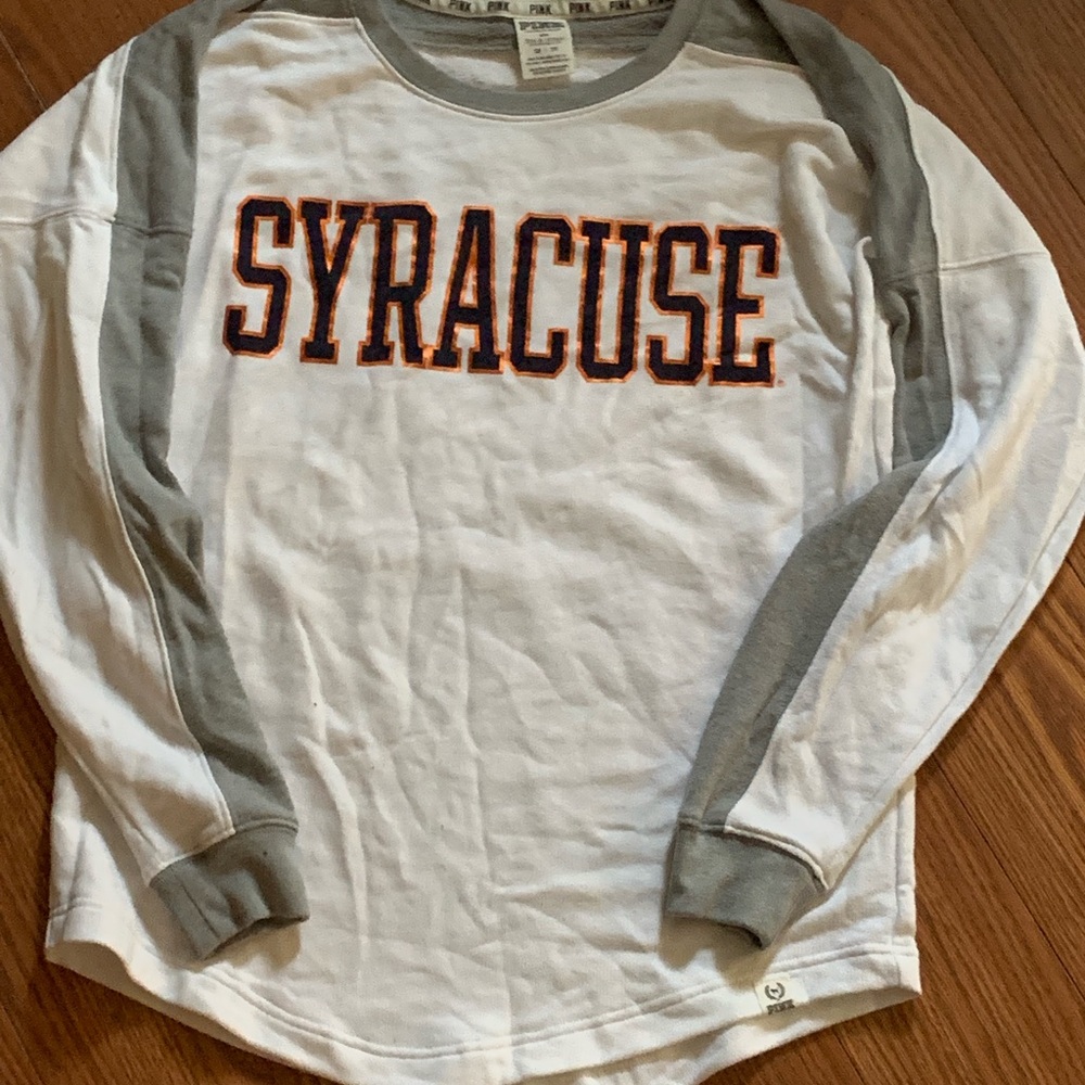 PINK Victoria Secret white SYRACUSE campus crew